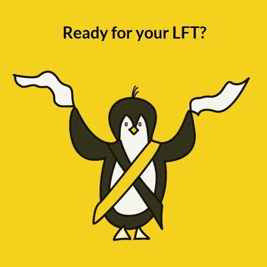 Penguin with hankies and text saying 'Ready for your LFT?'
